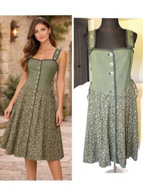 VTG Landhaus Prairie Dirndl Midi Dress Milkmaid Renaissance Cottagecore size M?